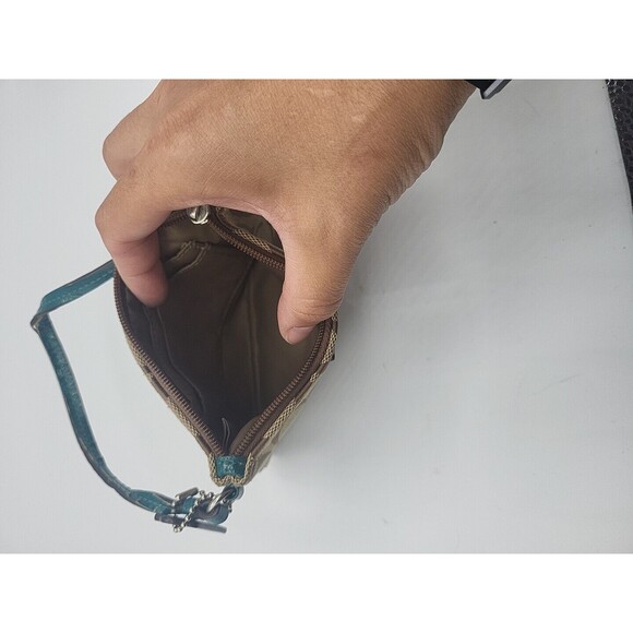 Coach Signature C Wristlet Canvas Leather Brown And Turquoise Wallet Coins Logo - Picture 3 of 6